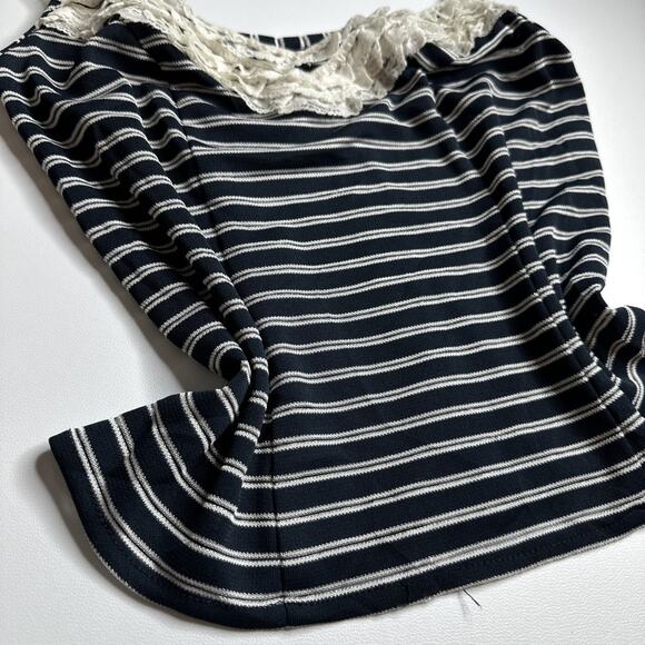 Gloria Caram Y2K Stripe Lace Tank Top S Navy Coquette England Eurocore Cute - Picture 5 of 13